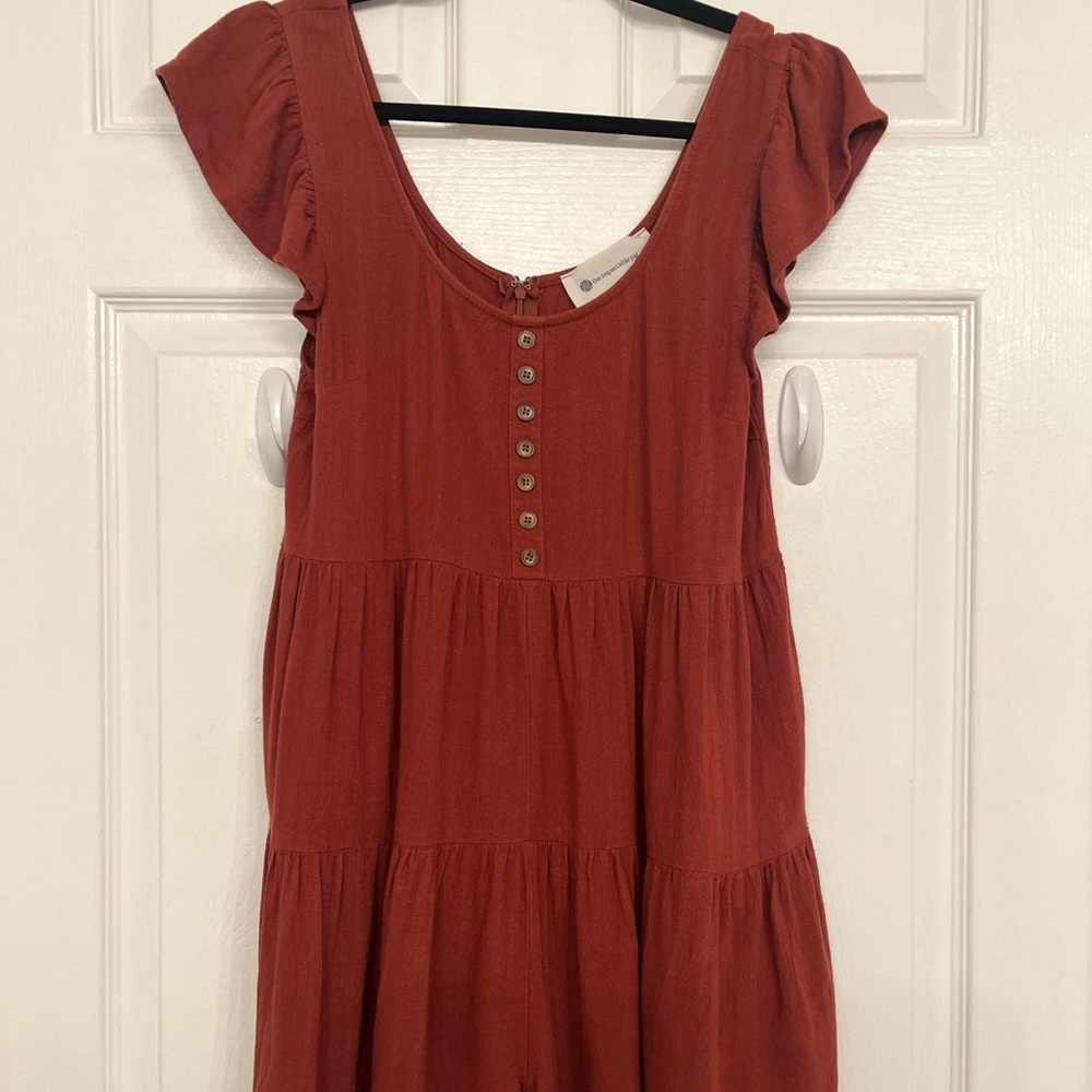 Rust Orange Button-Front Dress Romper
